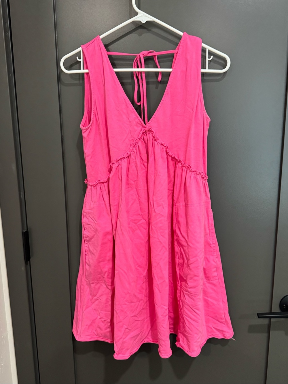 Women’s Backless Summer Dress in Bright Pink with Tie Back